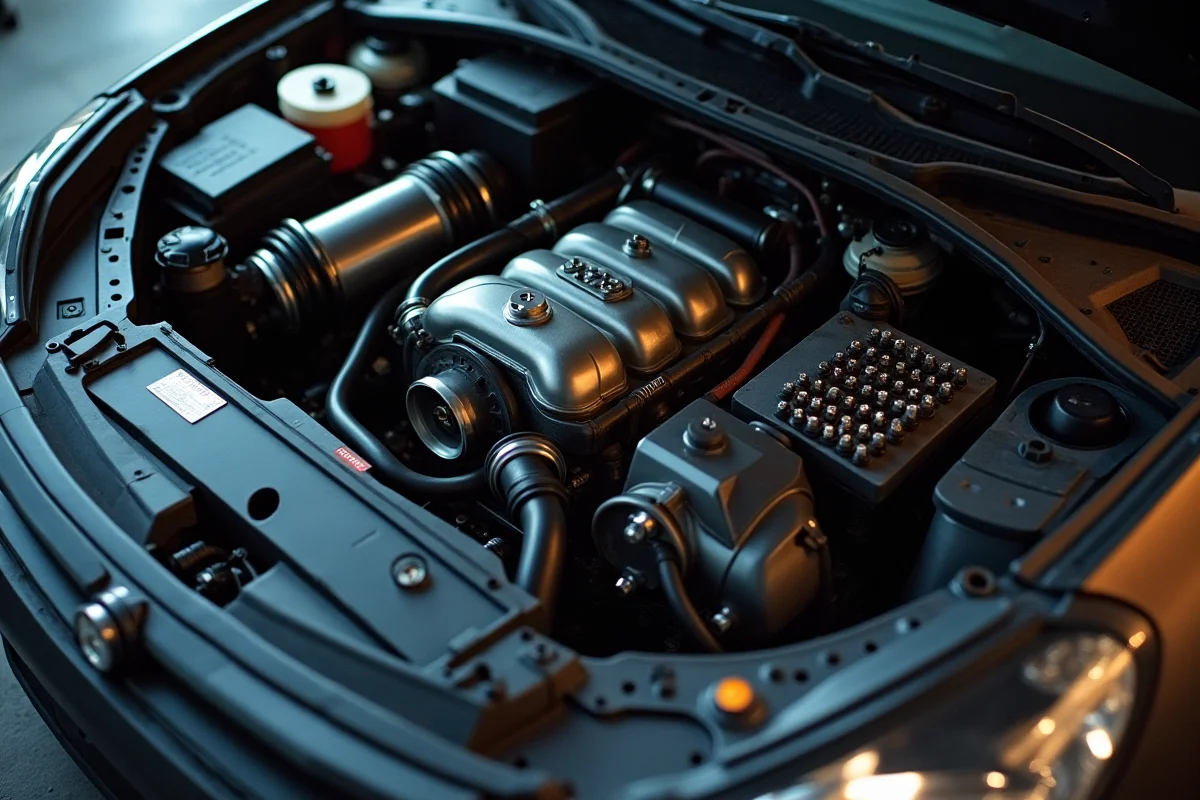 Mechanik pracujący przy silniku samochodowym w warsztacie VAG Serwis